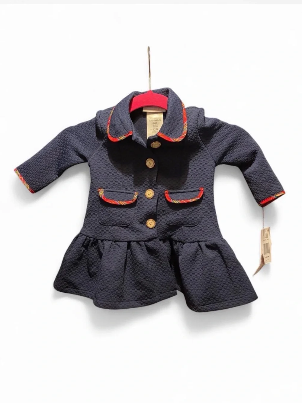 Bonnie Baby Navy Pea Coat with Red Trim
